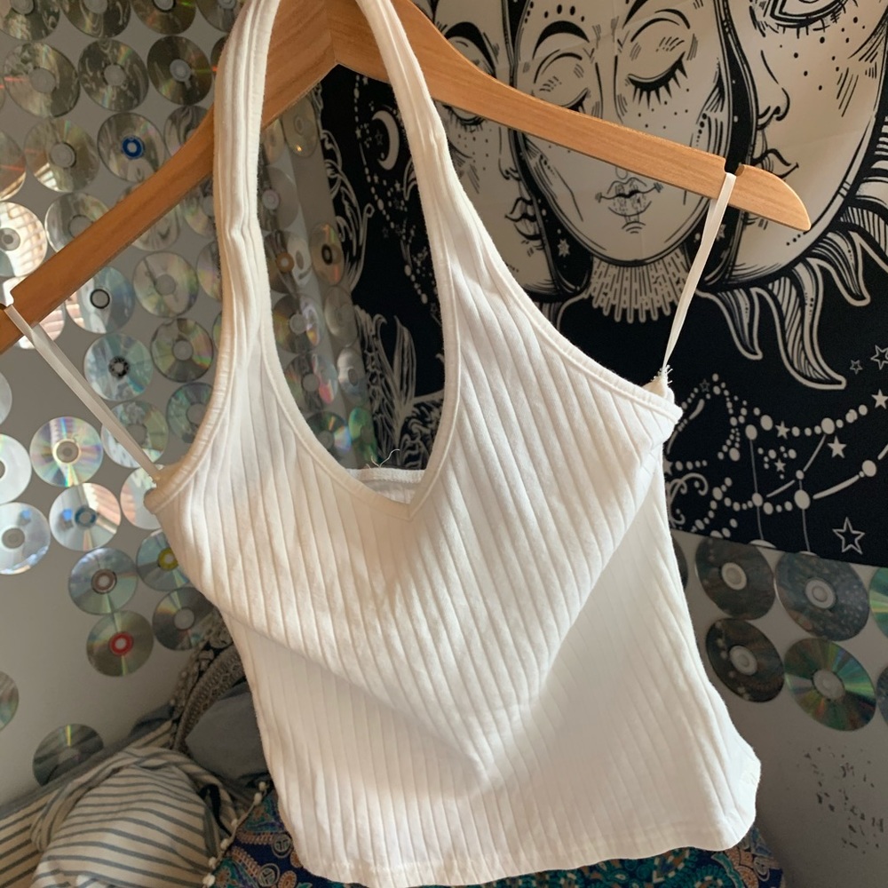 white ribbed halter top